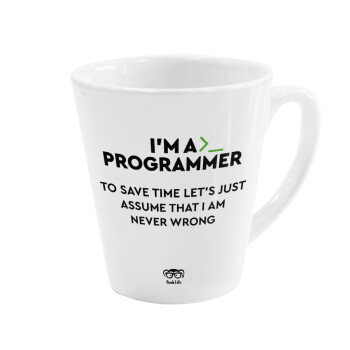 I’m a programmer Save time, Κούπα κωνική Latte Λευκή, κεραμική, 300ml
