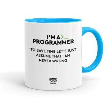 I’m a programmer Save time, Mug colored light blue, ceramic, 330ml