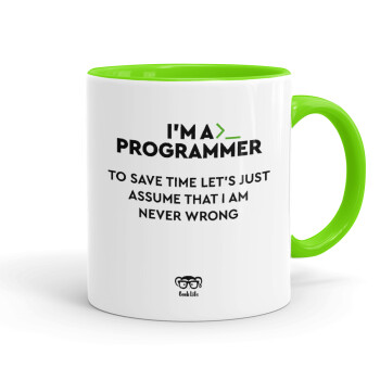 I’m a programmer Save time, Mug colored light green, ceramic, 330ml