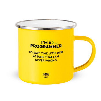 I’m a programmer Save time, Κούπα Μεταλλική εμαγιέ Κίτρινη 360ml