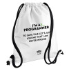 Backpack pouch GYMBAG white, with pocket (40x48cm) & thick cords