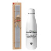 Easter Set, metallic stainless thermos bottle (500ml) & scented flat Easter candle (30cm) (GRAY)