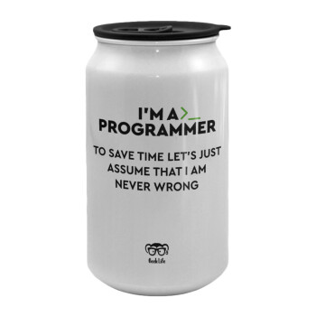 I’m a programmer Save time, Κούπα ταξιδιού μεταλλική με καπάκι (tin-can) 500ml