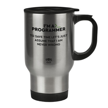 I’m a programmer Save time, Stainless steel travel mug with lid, double wall 450ml