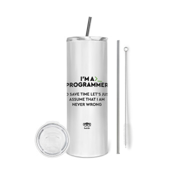 I’m a programmer Save time, Tumbler stainless steel 600ml, with metal straw & cleaning brush