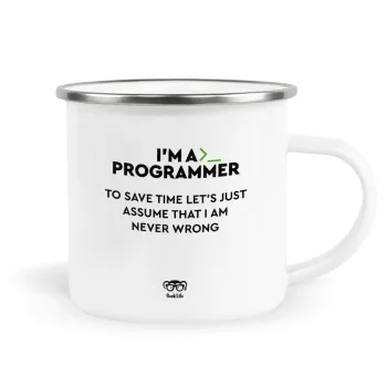 I’m a programmer Save time, Metallic enamel cup white 360ml