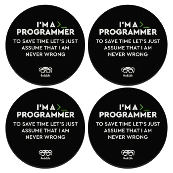 I’m a programmer Save time, SET of 4 round wooden coasters (9cm)