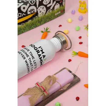 I’m a programmer Save time, Πασχαλινή Λαμπάδα με παγούρι μεταλλικό (620ml, stainless steel) & κερί αρωματικό πλακέ (30cm) (ΡΟΖ)