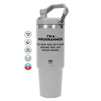 I’m a programmer Save time, GREY color, 890ml (30oz) stainless Steel Tumbler with Handle