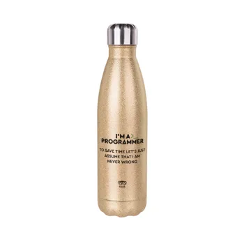 I’m a programmer Save time, Glitter gold stainless steel thermos bottle, double-walled, 500ml