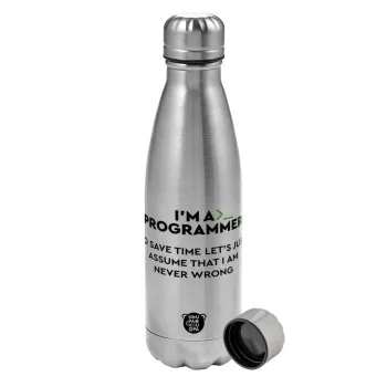I’m a programmer Save time, Metallic water bottle, stainless steel, 750ml