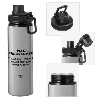 I’m a programmer Save time, Metallic water bottle with safety cap, 850ml aluminum
