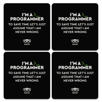 I’m a programmer Save time, ΣΕΤ 4 Σουβέρ ξύλινα τετράγωνα (9cm)