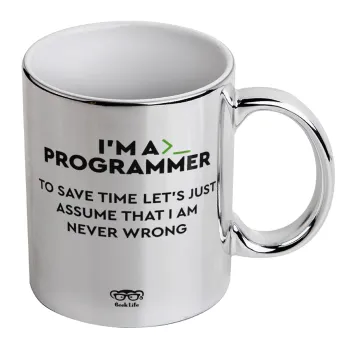 I’m a programmer Save time, Mug ceramic, silver mirror, 330ml