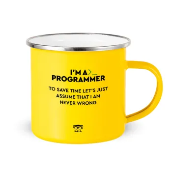 I’m a programmer Save time, Yellow Enamel Metallic Cup 360ml
