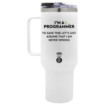 I’m a programmer Save time, Mega Tumbler με καπάκι, διπλού τοιχώματος (θερμό) 1,2L