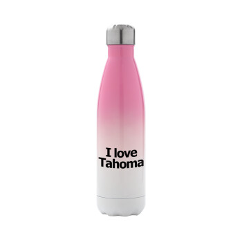 I love Tahoma, Metal mug thermos Pink/White (Stainless steel), double wall, 500ml