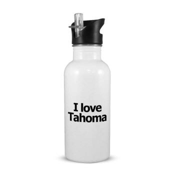 I love Tahoma, White water bottle with straw, stainless steel 600ml
