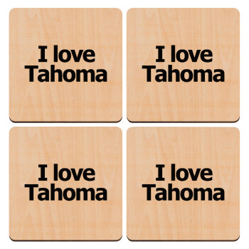 I love Tahoma, ΣΕΤ x4 Σουβέρ ξύλινα τετράγωνα plywood (9cm)