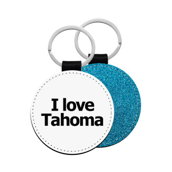 I love Tahoma, Μπρελόκ Δερματίνη, στρογγυλό ΜΠΛΕ (5cm)