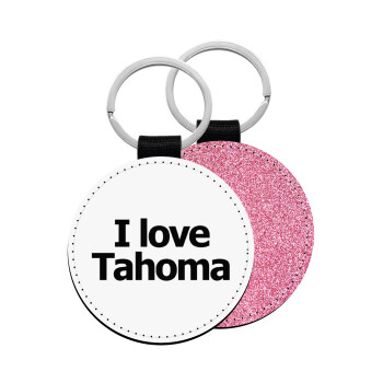 I love Tahoma, Μπρελόκ Δερματίνη, στρογγυλό ΡΟΖ (5cm)