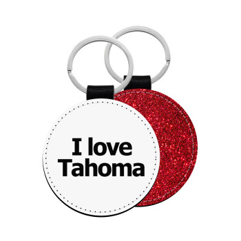 I love Tahoma, Μπρελόκ Δερματίνη, στρογγυλό ΚΟΚΚΙΝΟ (5cm)