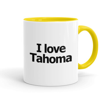 I love Tahoma, Mug colored yellow, ceramic, 330ml