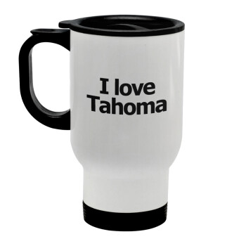 I love Tahoma, Κούπα ταξιδιού ανοξείδωτη με καπάκι, διπλού τοιχώματος (θερμό) λευκή 450ml