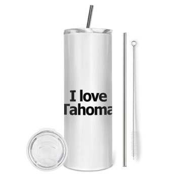 I love Tahoma, Eco friendly ποτήρι θερμό (tumbler) από ανοξείδωτο ατσάλι 600ml, με μεταλλικό καλαμάκι & βούρτσα καθαρισμού