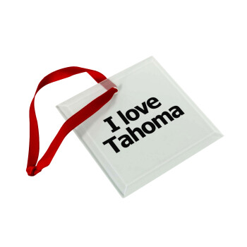 I love Tahoma, Χριστουγεννιάτικο στολίδι γυάλινο τετράγωνο 9x9cm