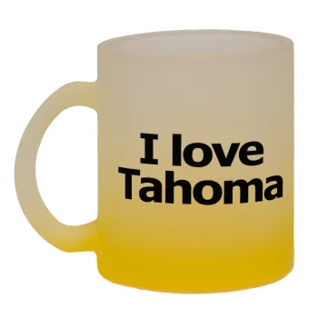 I love Tahoma, Κούπα γυάλινη δίχρωμη με βάση το κίτρινο ματ, 330ml