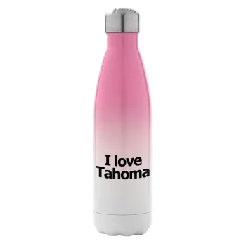 I love Tahoma, Μεταλλικό παγούρι θερμός Ροζ/Λευκό (Stainless steel), διπλού τοιχώματος, 500ml