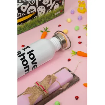 I love Tahoma, Πασχαλινή Λαμπάδα με παγούρι μεταλλικό (620ml, stainless steel) & κερί αρωματικό πλακέ (30cm) (ΡΟΖ)