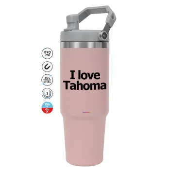 I love Tahoma, Pink color, 890ml (30oz) stainless Steel Tumbler with Handle