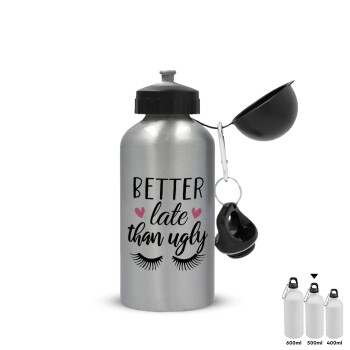 Better Late than ugly hearts, Metallic water jug, Silver, aluminum 500ml