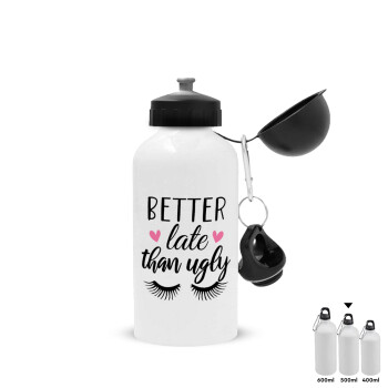 Better Late than ugly hearts, Metal water bottle, White, aluminum 500ml