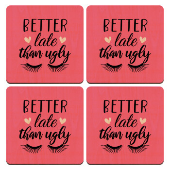 Better Late than ugly hearts, ΣΕΤ x4 Σουβέρ ξύλινα τετράγωνα plywood (9cm)