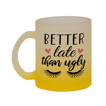 Better Late than ugly hearts, Κούπα γυάλινη δίχρωμη με βάση το κίτρινο ματ, 330ml