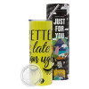 Neon Yellow Travel Tumbler θερμό, μεταλλικό καλαμάκι(Ανωξείδωτο 304 Food grade, BPA free, 600ml)