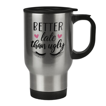 Better Late than ugly hearts, Stainless steel travel mug with lid, double wall 450ml
