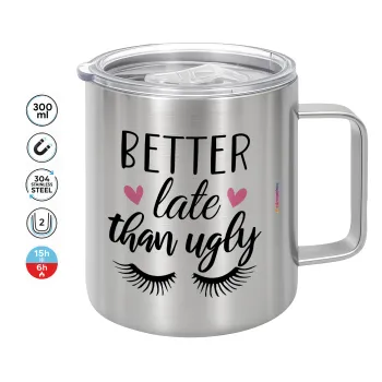 Better Late than ugly hearts, Double-walled stainless steel mug 300ml with temperature-retaining lid