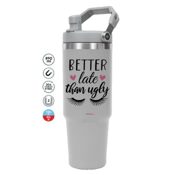 Better Late than ugly hearts, GREY color, 890ml (30oz) stainless Steel Tumbler with Handle