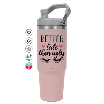 Better Late than ugly hearts, Pink color, 890ml (30oz) stainless Steel Tumbler with Handle