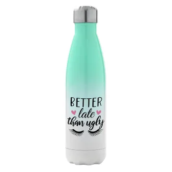 Better Late than ugly hearts, Metal mug thermos Green/White (Stainless steel), double wall, 500ml