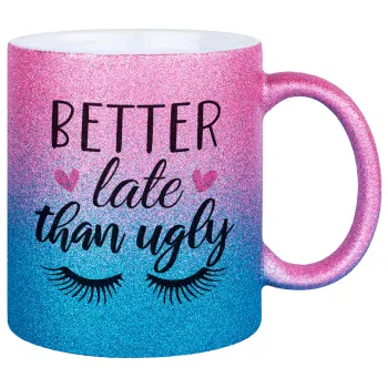 Better Late than ugly hearts, Κούπα Χρυσή/Μπλε Glitter, κεραμική, 330ml