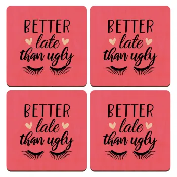 Better Late than ugly hearts, ΣΕΤ x4 Σουβέρ ξύλινα τετράγωνα plywood (9cm)