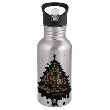 Tree, i wish you a merry christmas and a Happy New Year!!! xoxoxo, Water bottle Silver with straw, stainless steel 500ml