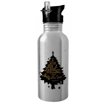 Tree, i wish you a merry christmas and a Happy New Year!!! xoxoxo, Water bottle Silver with straw, stainless steel 600ml