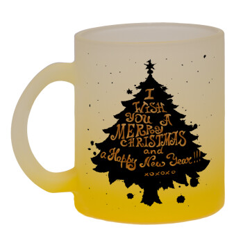 Tree, i wish you a merry christmas and a Happy New Year!!! xoxoxo, Κούπα γυάλινη δίχρωμη με βάση το κίτρινο ματ, 330ml