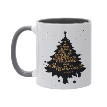Tree, i wish you a merry christmas and a Happy New Year!!! xoxoxo, Κούπα χρωματιστή γκρι, κεραμική, 330ml